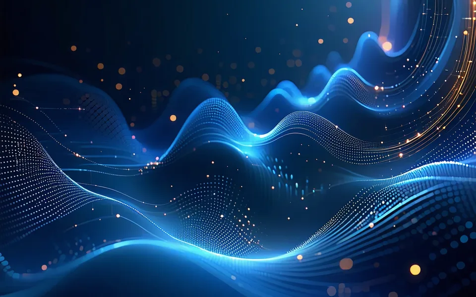 Abstract concept of organizational strategy flowing through execution layers with drift detection signals
